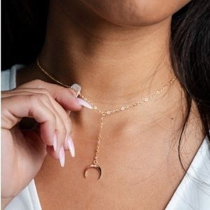 LAYLA* Delicate Moon Goddess Crescent Gold Lariat Rosary Necklace NEW Handmade